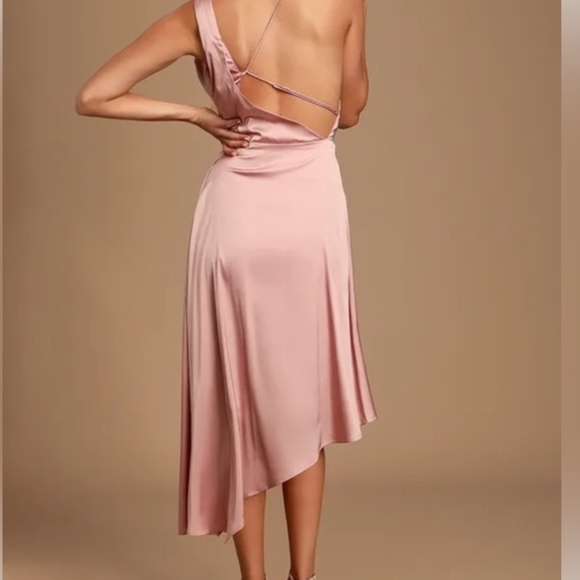 Lulu's Blush Asymmetrical Satin Dress (S) - Picture 4 of 4